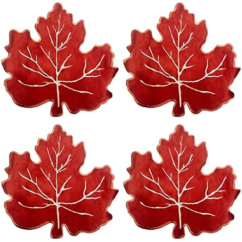 LeLehome Fall Maple Leaves Placemats Set of 4, 14" Embroidered Red Doilies Table Mats for Thanksgiving Holiday Autumn Harvest Party Home Dinner Lunch Tabletop Decoration Cover