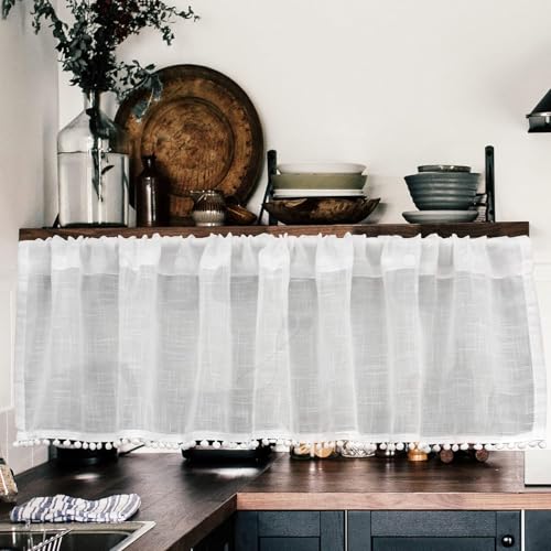 Voile Landhausstil Baumwolle Scheibengardine Vintage Leinen Vorhänge Retro...