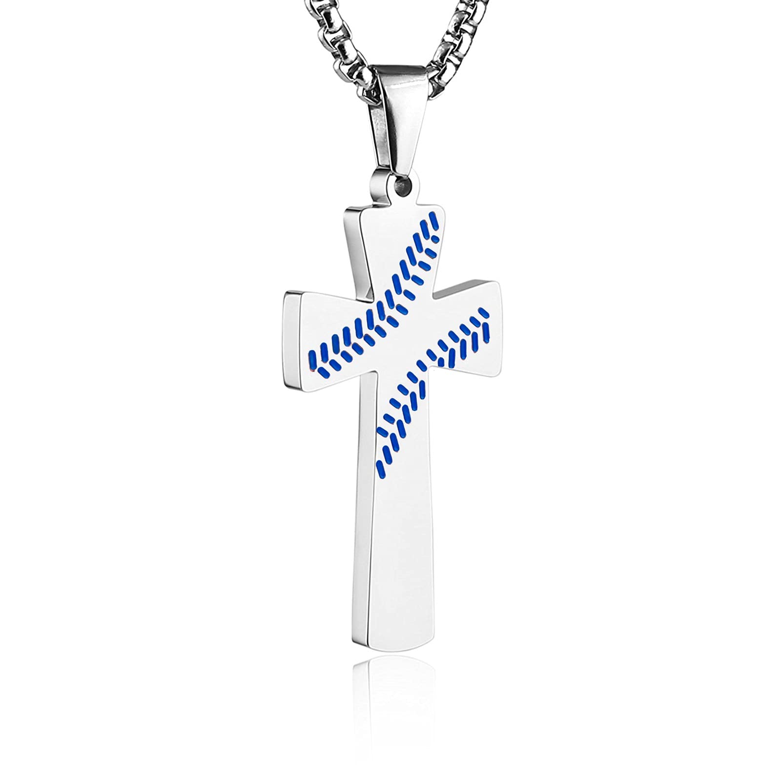 Aiyo NiceBoys Mens Baseball Cross Pendant Necklace 18K Gold Plated Bible Verse Stainless Steel Necklace Jewelry