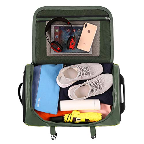 Gonex Rolling Duffle Bag with Wheels, 50L Water Repellent Wheeled Travel Duffel Carry On Luggage with Rollers 22 inch, TSA Approved Luggage Lock Included, Olive Green