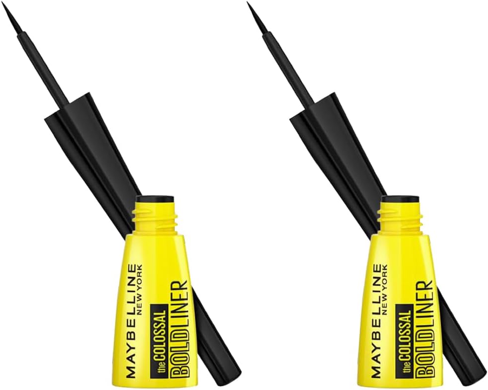 Maybelline New York Eyeliner, Smudge-proof and waterproof, Long-lasting, Liquid Colossal Bold Liner, Black, 3g (Pack of 2) Matte Finish