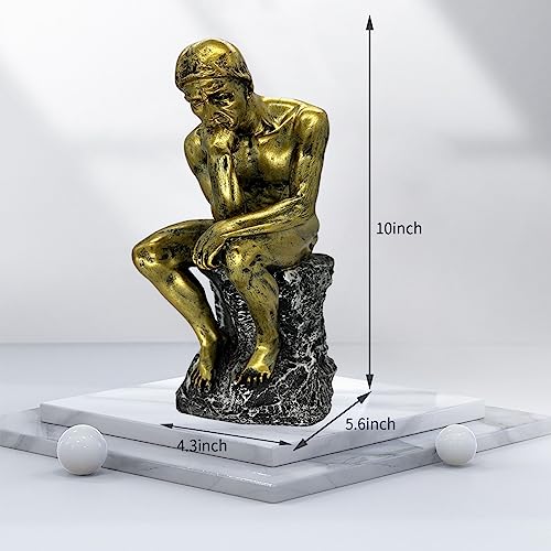 Jtstan Thinker Statue Decor Office Desktop Bookcase Sculpture Accent Large Décor Famous Rodin's Thinker Art Collection Resin Figurine Desk Gifts For Men Modern Home Decorate (Golden Bronze) #TOP2