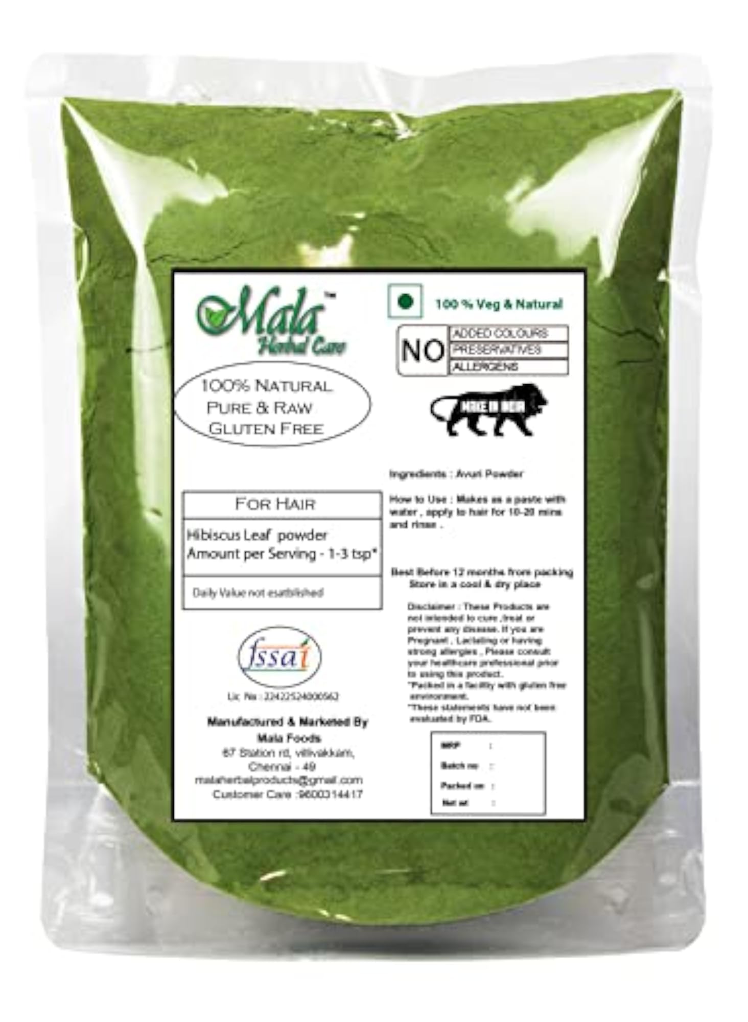 MALA Hibiscus Leaf Powder 250g, Natural Hair Care