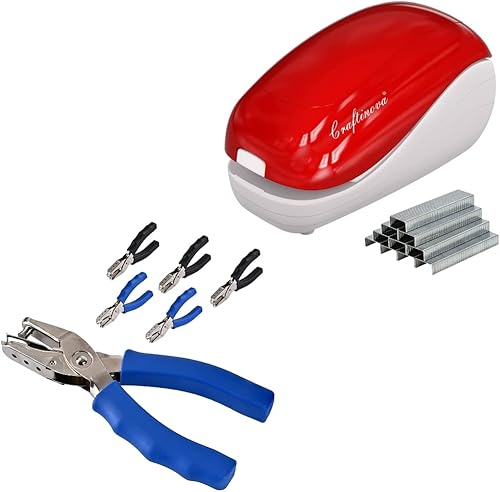 Craftinova Engrapadora eléctrica, rojo y punzón de mango