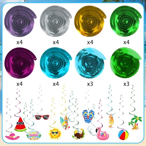 Image of 54 Pieces Pool Swirls Decorations Cute Summer Party Foil Swirls Garland Ceiling Wall Hanging Cutouts for Hawaiian Luau Pool Themed Party Baby Shower Birthday Party Decoration Supplies