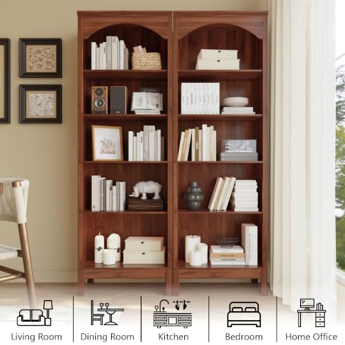 Image of 71 inch H Tall Bookshelf & Bookcase, Arched Book Shelf with 5-Tier Open Shelves, Walnut