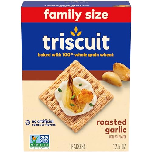 Triscuit Galletas de trigo de grano entero con ajo tostado, tamaño familiar, 12.5 onzas