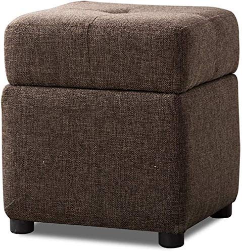 Cajas otomanas de almacenamiento de tela de lino con patas de madera para sala de estar y dormitorio, color marrón claro