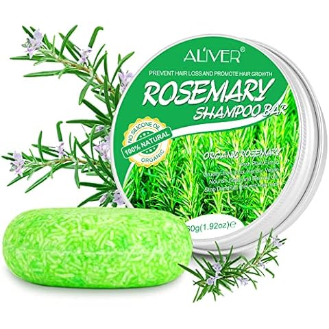 Rosemary Shampoo Bar, Solid Rosemary Shampoo for Hair Growth, Natural Shampoo Bar to Nourish Scalp and Treat Hair Loss, Eco Friendly Vegan Shampoo Bar for Men Women, 1 Bar of 60g Cover