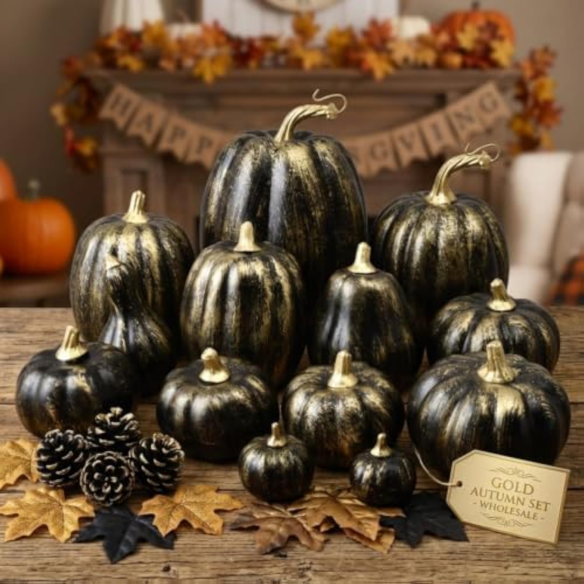 10 Pieces Fall Artificial Pumpkin with Gold Stem
