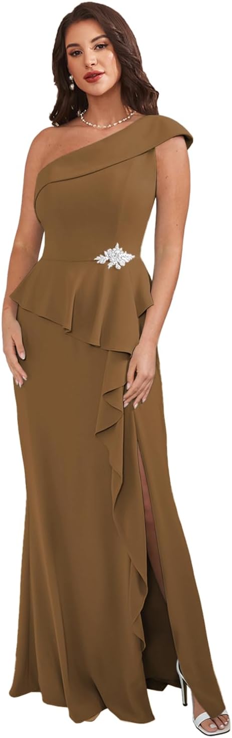 Mother of The Bride Dresses for Wedding One Shoulder Cascading Ruffle Formal Grandmother Groom Gown MX26