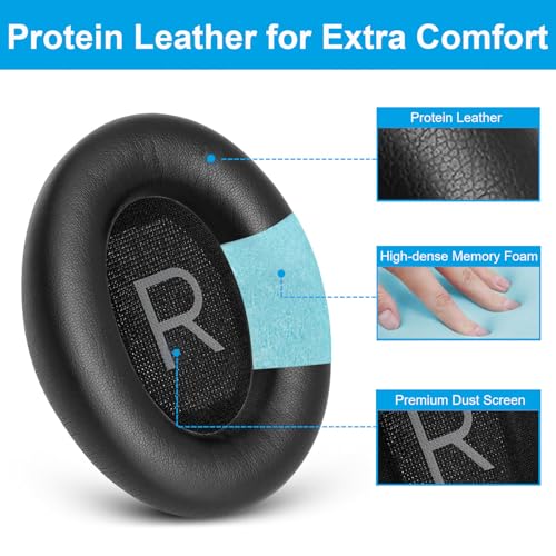 Replacement Ear Pads for Bose QC45, Ear Cushions for Bose QuietComfort 45 (QC45)/Quiet Comfort SE (QC SE) Quiet Comfort Wireless Over-Ear Headphones, Ear Pads Cushions with Softer Protein Leather-Black miniatura 4