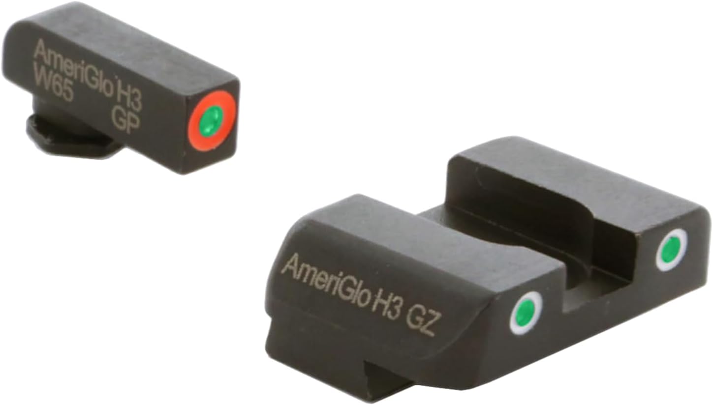 AMERIGLO Green Tritium Orange Outline Front, Green Tritium White Outline Rear, Custom ClassicSight Set Compatible with Glock Gen 1-4 9mm/.40/.380, Gen 5 10mm/.45
