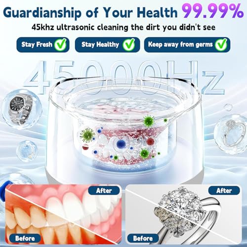 FOHYLOY Limpador de retentor ultrassônico, limpador ultrassônico de 200 ml, 45 kHz com UV e 2 modos