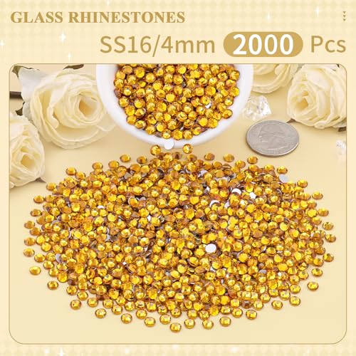 Image of 2000PCS SS16 /4mm Crystal Glass Rhinestones for Bedazzling (Topaz) | Flatback Rhinestones for Crafting DIY Nail Art Makeup Decoration, Gems Diomand Charms for Tumbler Shoes Clothing Mug