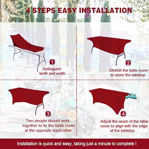 Image of FOLINS&HOME 2 Pack Red 4ft Fitted Spandex Water Resistant Tablecloth