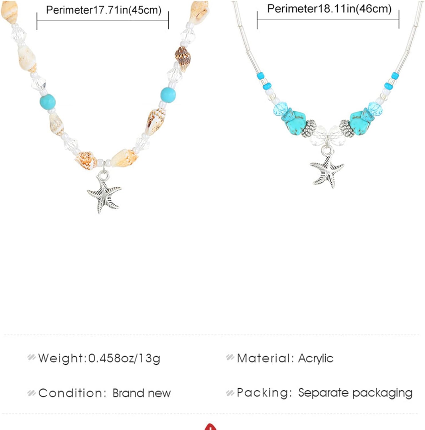 Boho Starfish Choker Necklace Crystal Beads Conch Beaded Necklace Handmade Sea Star Shell Surfer Necklace Hawaii Beach Cowrie Shell Collarbone Chain Necklace Ocean Jewelry for Women - Image 6