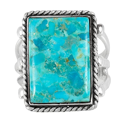 Turquoise Ring Sterling Silver 925 Genuine Gemstones Size 6 To 11 (Turquoise) (8) #TOP2