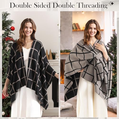 fauson Shawl Wraps for Women - Open Front Ponchos for Women for Fall Winter Pashmina Scarf2