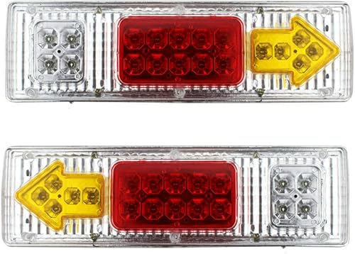 All Star Truck Parts] 19 LED Red Amber White [CLEAR LENS] Integrated Trailer Tail Lights Bar 12V Turn Signal Running Lamp for Trailer UTV UTE RV ATV Box Truck Left and Right (2 Pack)