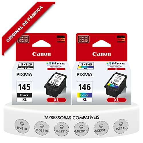 CANON Cartucho Combo PG-145XL Preto / CL-146XL Pixma Pixma IP2810 MG2410 MG2510 MG2910 MG3010 TS3110 Set Cartucho (1 Black & 1 Color) Em Embalagens de Varejo
