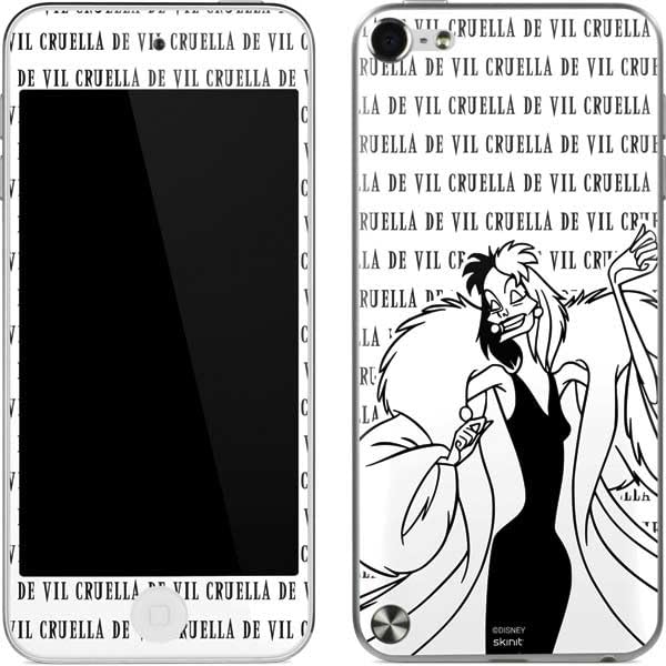 Skinit Decal MP3 Player Skin Compatible with iPod Touch (5th Gen&2012) - Officially Licensed Disney Villains Cruella de Vil Black and White Design
