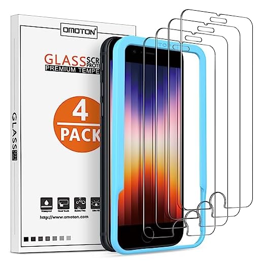 OMOTON [4-pack] skärmskydd för iPhone SE 2020, Ny iPhone SE 2 skärmskydd i härdat glas med [enkel installationsram] [9H hårdhet] [Kristallklarhet] [Repbeständig] [Ingen bubbla]