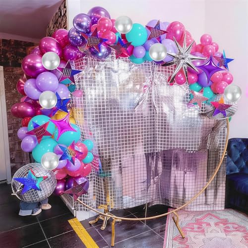 Image of Pink Purple Blue Balloons, 62 Pcs 12 Inch Hot Pink Purple Teal Latex Balloons Violet Turquoise Silver Helium Balloon with Star Foil Balloon for Kids Magic Theme Mermaid Cartoon Birthdays Baby Shower