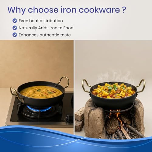 Image of DOZY Iron Nonstick Kadhai | Naturally Nonstick | Toxin Free | Even Heat Distribution 28 | Black 1.5L Capacity