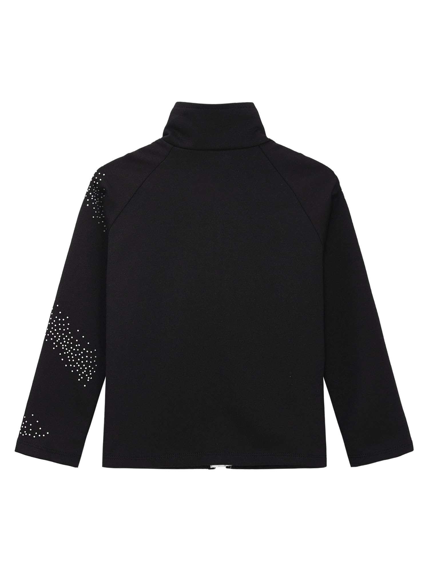 Alvivi Mädchen Eiskunstlauf Jacke Glitzer Strass Sweatjacke Sweatshirt Trainingsjacke Yoga Gym Sport Jacke Eislaufen Tanzkleidung H Schwarz 110-116