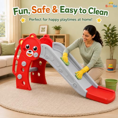 Image of BabyGo Panda Foldable Kids Slide for Toddlers Indoor and Outdoor Safe Plastic Activity Slide for 1 to 3 Years Lightweight and Sturdy 109 x 34 x 55 cm Yellow and Blue
