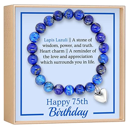 OLGAS GEMS 75th Birthday Milestone Bracelet & Meaningful Message Card for Women - Beautiful and Sentimental 75th birthday gifts for women Made With Natural Lapis Lazuli Stones