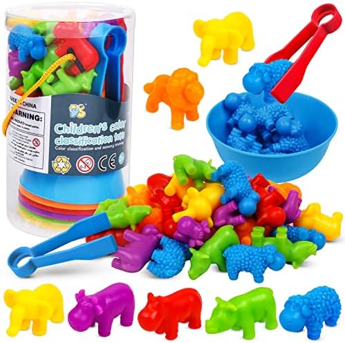 NAODONGLI Counting Animals Matching Games Color Sorting Stacking with Rainbow Bowls Montessori Educational Preschool Learning Activities Fine Motor Skills Toys Gift for Toddlers Boys Girls Ages 3+