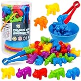 NAODONGLI Counting Animals Color Sorting Stacking Matching Games with Rainbow Bowls Montessori Preschool Educational Learning Activities Fine Motor Skills Toys Easter Gift for Toddlers Ages 3+