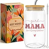 XYASMINELNK Girl Mama Gift for Mom - girl mama glass cup for mom, Promoted to mother, Christmas, Brithday & Baby Announcement Best Gifts for Women, New Mother, Friend, Coworkers-5