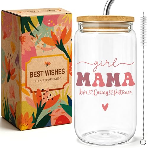XYASMINELNK Girl Mama Gift for Mom - girl mama glass cup for mom, Promoted to mother, Christmas, Brithday & Baby Announcement Best Gifts for Women, New Mother, Friend, Coworkers-5