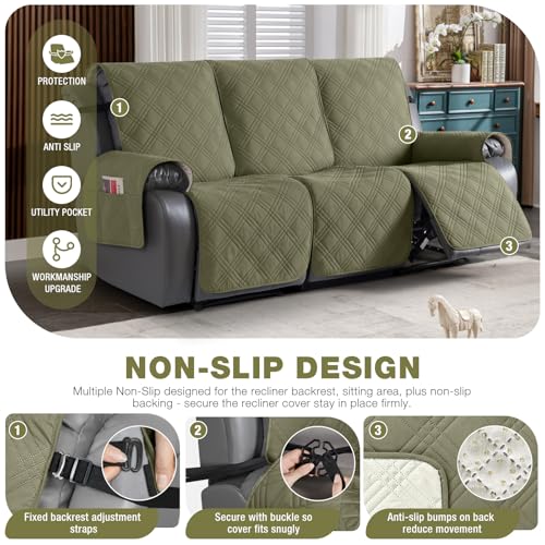 Image of TAOCOCO 100% Waterproof Recliner Sofa Cover, Non Slip Split Couch Covers for Reclining Couches with Straps, Washable Reclining Sofa Cover Furniture Protector for Kids Pets(3 Seater, Green)