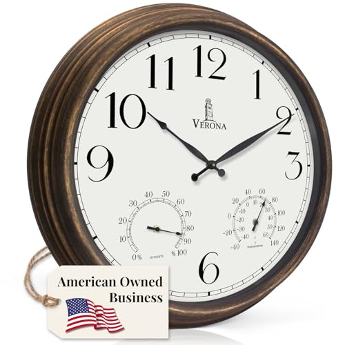 Large Outdoor Clocks for Patio - Waterproof Accurate & Easy to Read - 24 inch Indoor Outdoor Wall Clock with Thermometer Temperature and Humidity Combo - Weatherproof for Pool Garden & Home Decor
