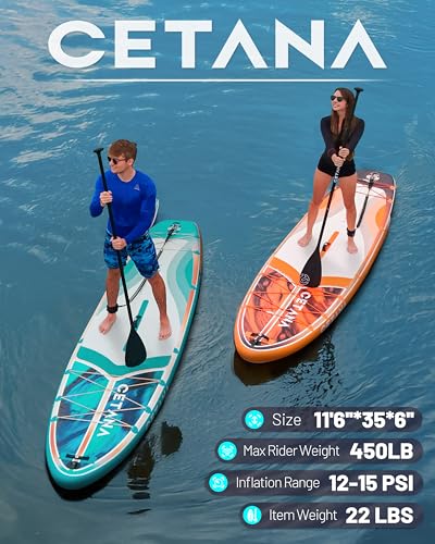 Cetana 450lb Capacity Extra Wide SUP for Family, Beginner Friendly with Safety Leash