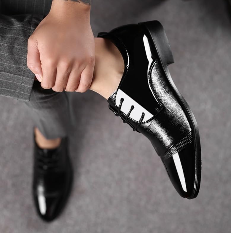Men's Patent Leather Oxford Dress Shoes, Shiny Formal Fashion Lace-Up Shoes for Men Classic Pointed Toe Tuxedo Style Business Wedding Prom Evening3