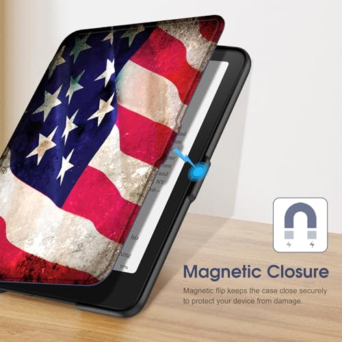Image of Fintie Slim Case for 7 inch Kindle Paperwhite 12th Gen 2024 & Kindle Colorsoft | Lightweight PU Leather Hard Back Shell Cover, Magnetic Closure, Auto Wake /Sleep, for Kindle Paperwhite 2024, US Flag