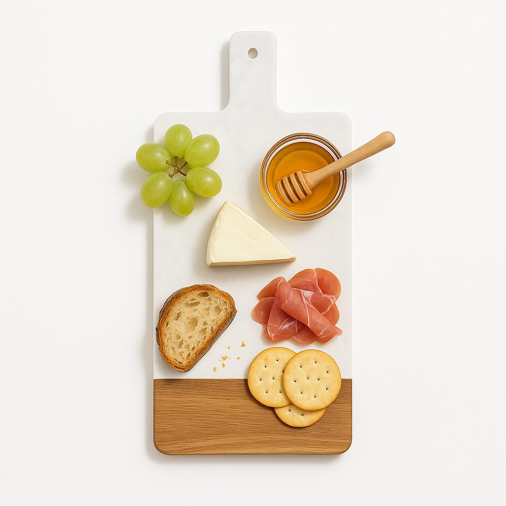 Tabla de embutidos de madera de mármol y acacia con asa, tabla de queso de 16 x 8 pulgadas, bandeja de servir para bodas, inauguración de la casa, regalos de entretenimiento