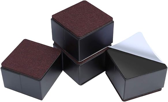 Ezprotekt 2" Lift Furniture Risers Carbon Steel Bed Risers, 3.15" Self-Adhesive Heavy Duty Furniture Raisers Adds 2" Height to Beds Sofas Cabinets Supports 20,000 lbs, Square Black