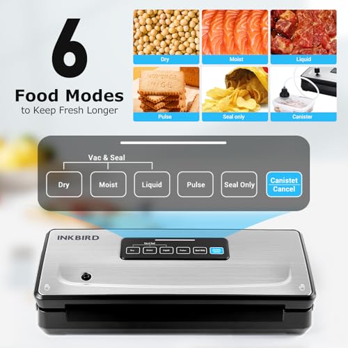 Image of Vacuum Sealer Machine with 55 Count 8''*12'' Food Sealer Bags and 11''*118'' Vacuum Roll, INKBIRD Vacuum Sealing Machine with Dry|Moist|Liquid|Pulse Sealing Modes for Food Preservation