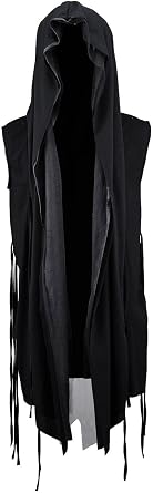 ByTheR Longline Cloak Hood Mens Sleeveless Mesh Cut Off Open Vest Layering Cardigan Streetwear Black