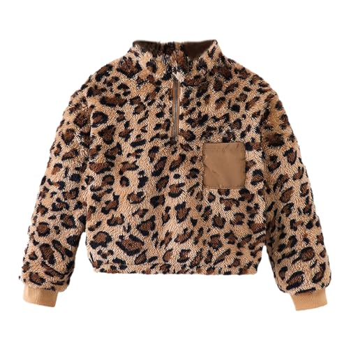 Générique Sweat-Shirt Fille - Sweat-Shirt de Loisirs à Manches Longues pour Filles imprimé léopard Fermeture éclair Hauts Pull Chemises Boutonnées en...