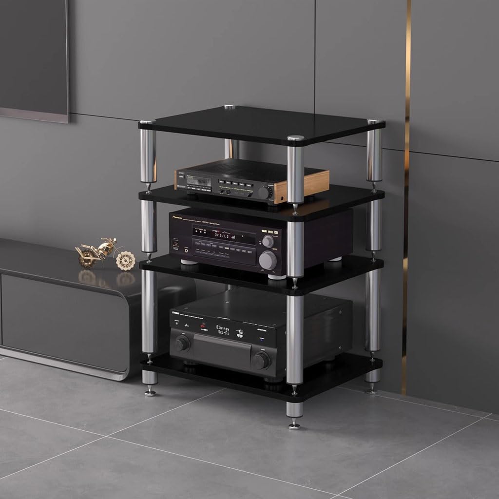 Rack HiFi 4 Livelli Regolabile in Altezza Supporto TV AV per Amplificatore Altoparlanti Giradischi