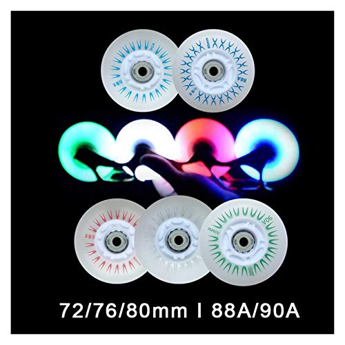 Roues de rollers en ligne 90A flash lumineuses avec noyau magnétique 80mm à 64mm