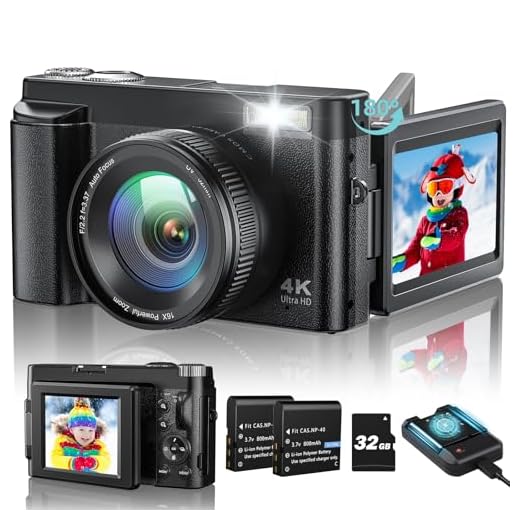 4k Macchina Fotografica Digitale, 48MP Autofocus Fotocamera Digitale 180° Schermo Flip,16X Zoom Digitale Vlogging Camera con Scheda di Memoria 32G e 2 Batterie per Principianti (Nero)