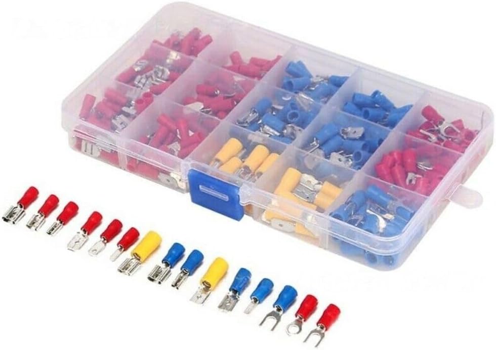 Rubber-Insulated Terminal Block Set, 280-Piece Crimp Connector Kit with Male/Female Spade, Ring & Butt Terminals for Automotive, Electrical, and Industrial Wiring Applications